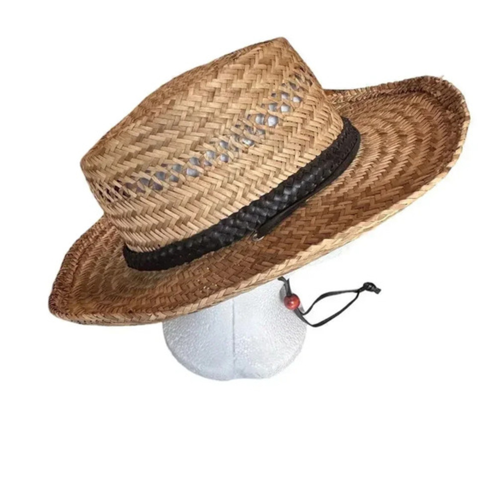 Pugs Gear Lifeguard Hat One Size Tan Natural Fiber Braided Band Chin Strap